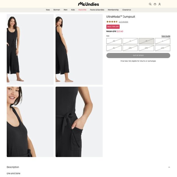 meundies black sleeveless jumpsuit - Picture 2 of 6